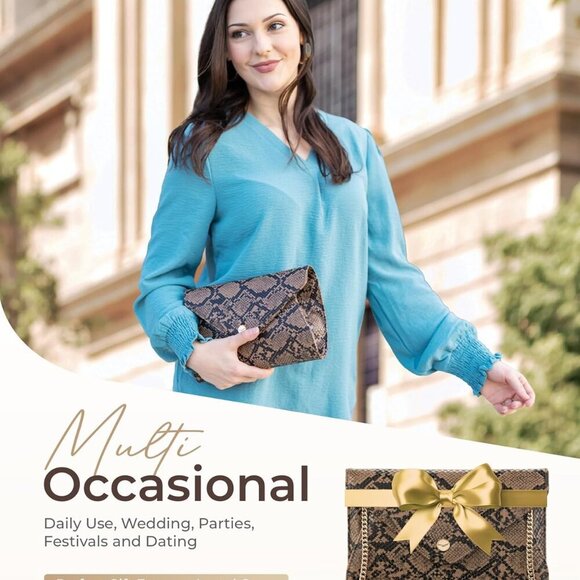 Evening Clutch Purses For Women - Elegant Envelope Clutch RFID Bag with Detachab - Picture 7 of 8